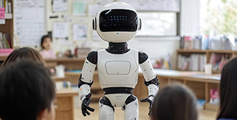 A robot teaching students.