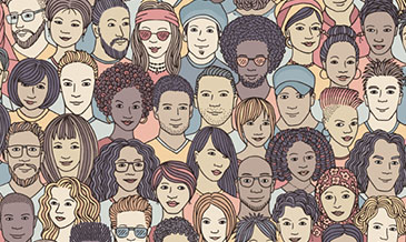 Drawing of diverse range of people.