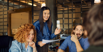 Team in an office meeting.