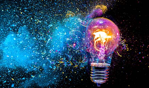 Exploding lightbulb indicating creativity.