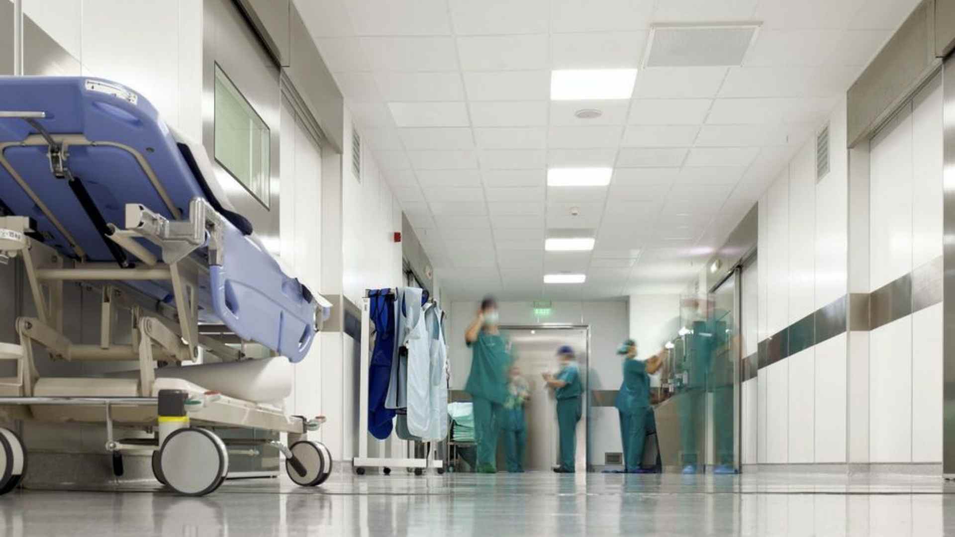 A busy hospital corridor. 